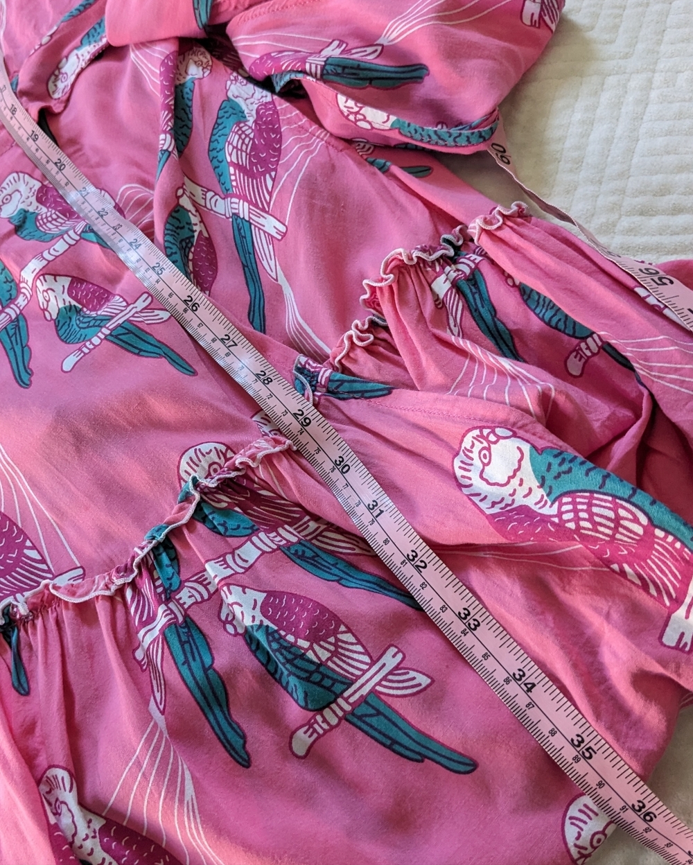 Feather & Find Boho Luxe Floral Tiered Wrap Mini Dress Pink Parrot Large - Picture 3 of 11